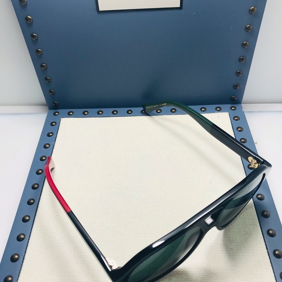 New - Gucci Black Red Green 0159 Stripe Aviator Unisex Gg0159 Sunglasses - Picture 7 of 11